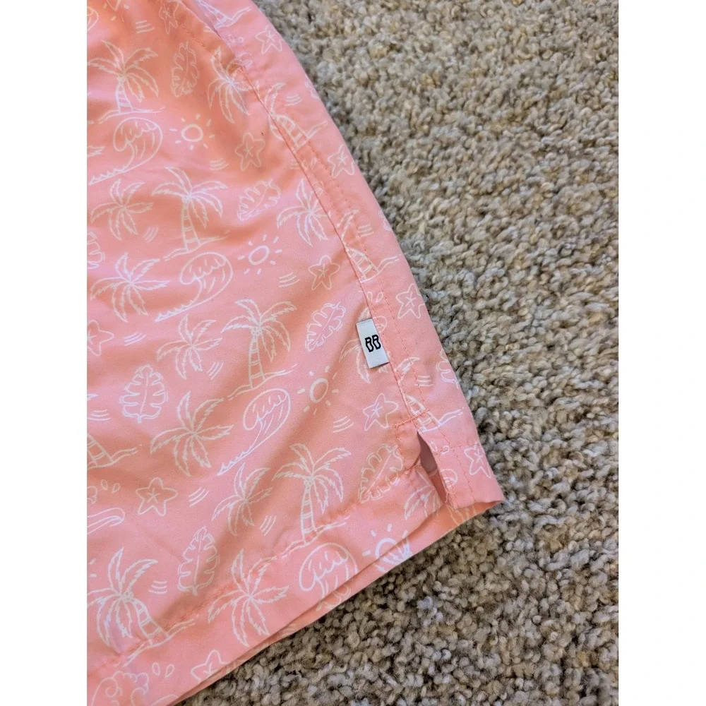 Binky Bro Mens Pink Palm Tree Print Swim Trunks Size Large Tropical Board Shorts